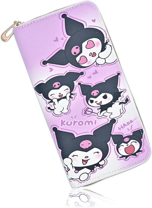 🌸 Kuromi Kawaii Zip Wallet – Cute Sanrio Long Purse with Card Slots, Cash Pocket & Gold Zipper